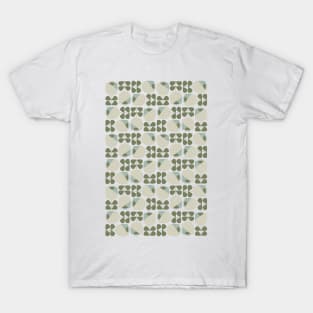 Retro Geometric Floral Pattern Olive Green, Light Taupe T-Shirt